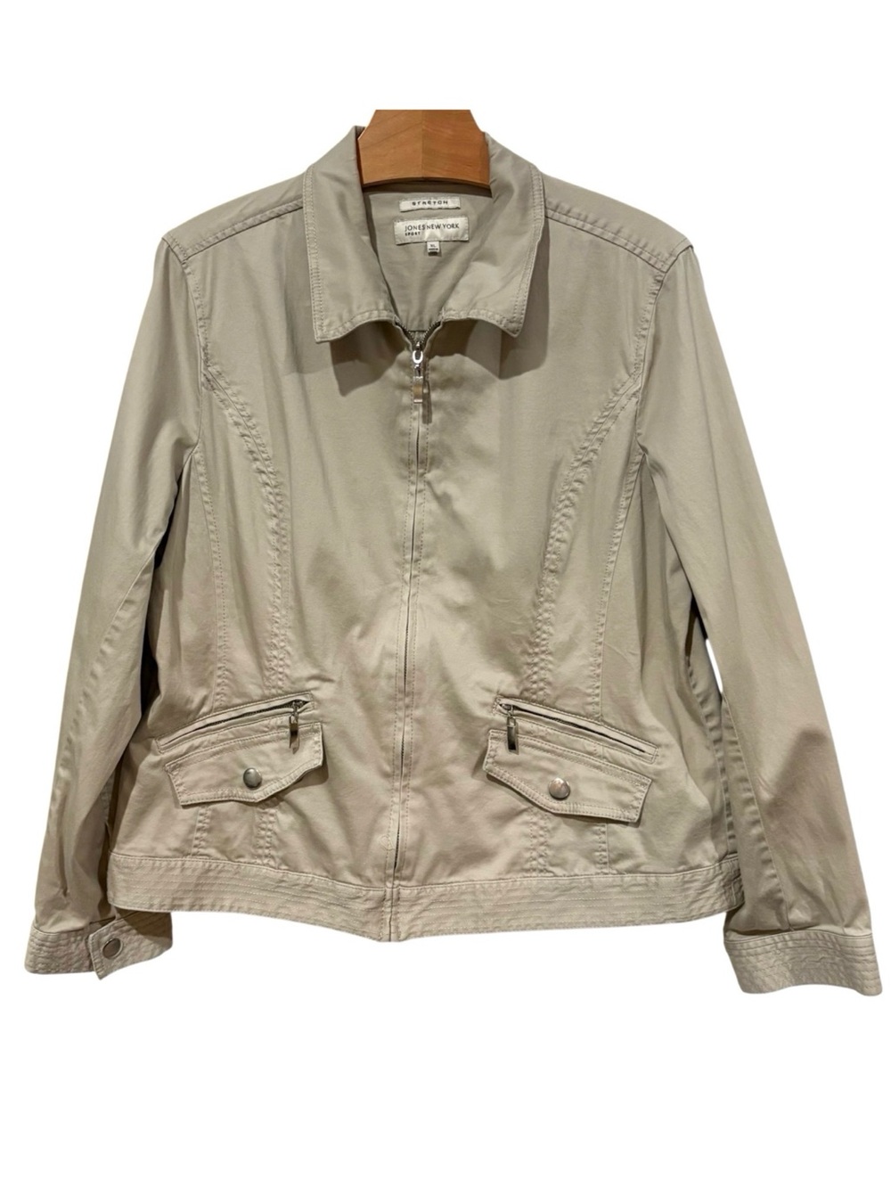 Canvas Khaki Utility Jacket Beige Zip-Front XL Lightweight